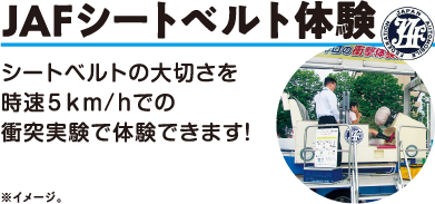 JAFシートベルト体験 シートベルトの大切さを時速5km/hでの衝突実験で体験できます！